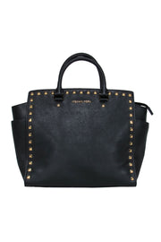 Current Boutique-Michael Michael Kors - Black Leather Tote w/ Gold Square Studs