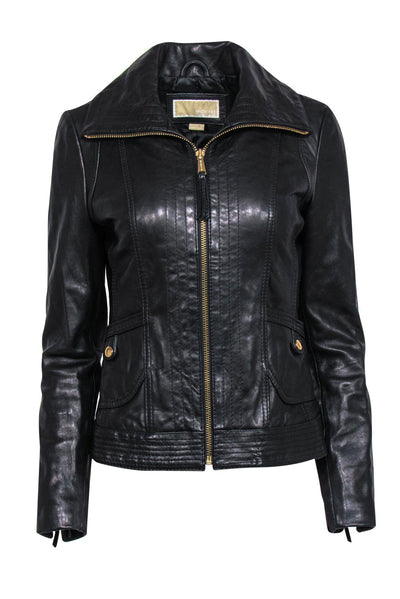 Current Boutique-Michael Michael Kors - Black Leather Zip-Up Jacket Sz S