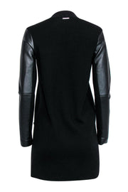 Current Boutique-Michael Michael Kors - Black Longline Zip-Up Knit Cardigan w/ Faux Leather Sleeves Sz P