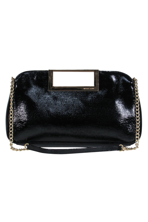 Current Boutique-Michael Michael Kors - Black Patent Leather Gold Chain Shoulder Bag