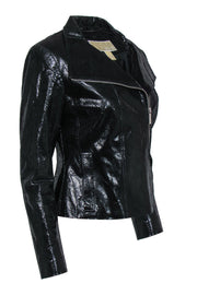 Current Boutique-Michael Michael Kors - Black Patent Snakeskin Textured Leather Jacket Sz M