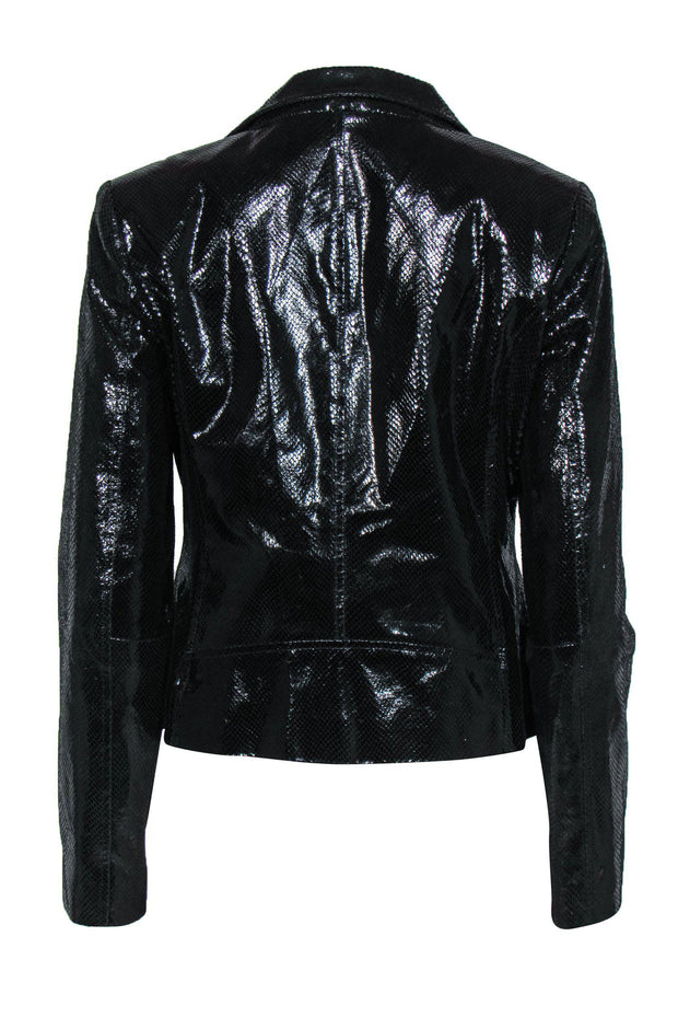 Current Boutique-Michael Michael Kors - Black Patent Snakeskin Textured Leather Jacket Sz M