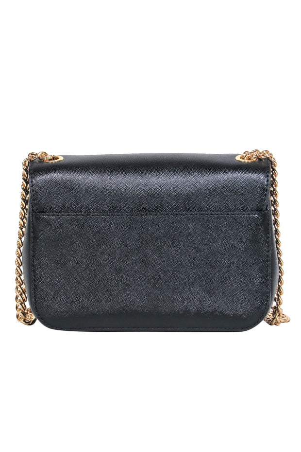 Current Boutique-Michael Michael Kors - Black Textured Leather Crossbody w/ Twist Lock & Chain Strap