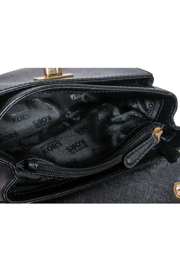 Current Boutique-Michael Michael Kors - Black Textured Leather Crossbody w/ Twist Lock & Chain Strap