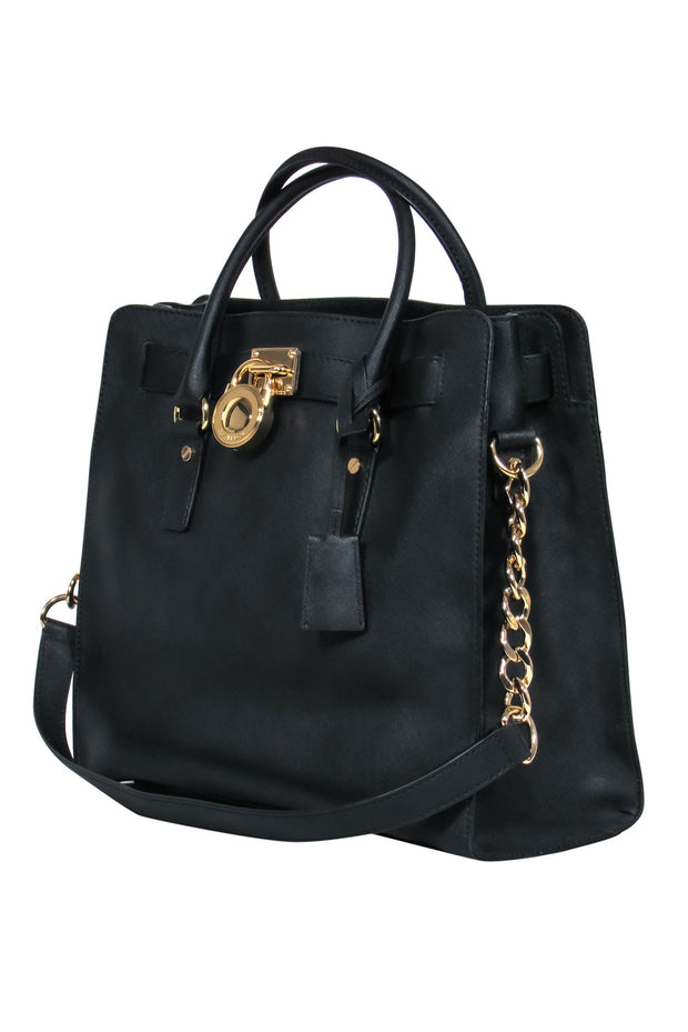 Current Boutique-Michael Michael Kors - Black Textured Leather Structured Satchel w/ Lock Detail