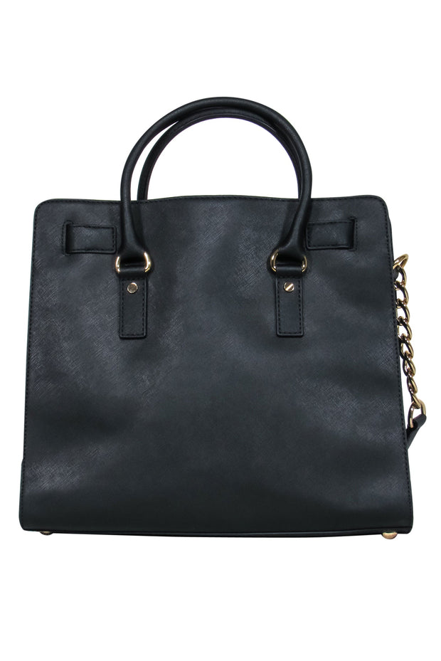 Current Boutique-Michael Michael Kors - Black Textured Leather Structured Satchel w/ Lock Detail