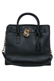 Current Boutique-Michael Michael Kors - Black Textured Leather Structured Satchel w/ Lock Detail