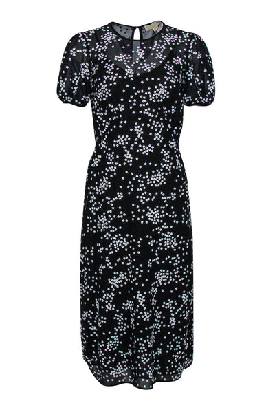 Current Boutique-Michael Michael Kors - Black & White Floral Sequin Puff Sleeve Midi Dress Sz 0