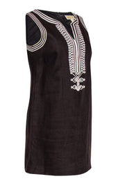 Current Boutique-Michael Michael Kors - Brown Linen Embroidered Mini Shift Dress Sz 2P