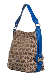 Current Boutique-Michael Michael Kors - Brown Logo Tote w/ Blue Leather Handle