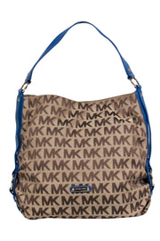 Current Boutique-Michael Michael Kors - Brown Logo Tote w/ Blue Leather Handle