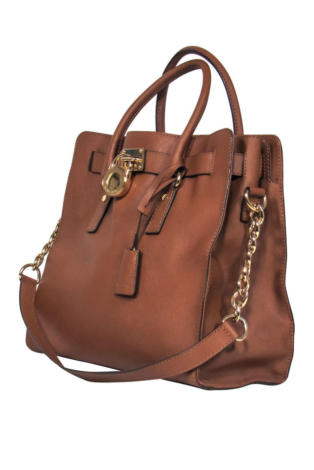 Current Boutique-Michael Michael Kors - Brown Textured "Hamilton" Leather Satchel