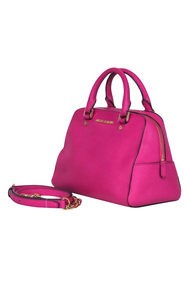 Current Boutique-Michael Michael Kors - Magenta Leather Gold Chain Convertible Satchel