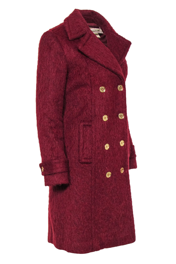 Current Boutique-Michael Michael Kors - Maroon Alpaca Blend Double Breasted Longline Coat Sz 4