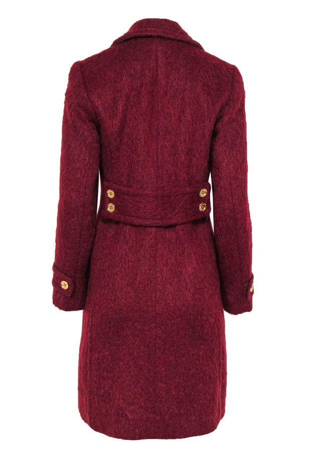 Current Boutique-Michael Michael Kors - Maroon Alpaca Blend Double Breasted Longline Coat Sz 4