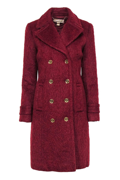 Current Boutique-Michael Michael Kors - Maroon Alpaca Blend Double Breasted Longline Coat Sz 4