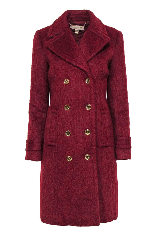 Current Boutique-Michael Michael Kors - Maroon Alpaca Blend Double Breasted Longline Coat Sz 4