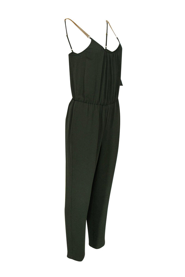 Current Boutique-Michael Michael Kors - Olive Sleeveless Skinny Leg Jumpsuit w/ Gold Chain Straps Sz M