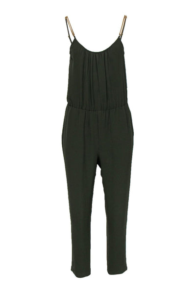 Current Boutique-Michael Michael Kors - Olive Sleeveless Skinny Leg Jumpsuit w/ Gold Chain Straps Sz M