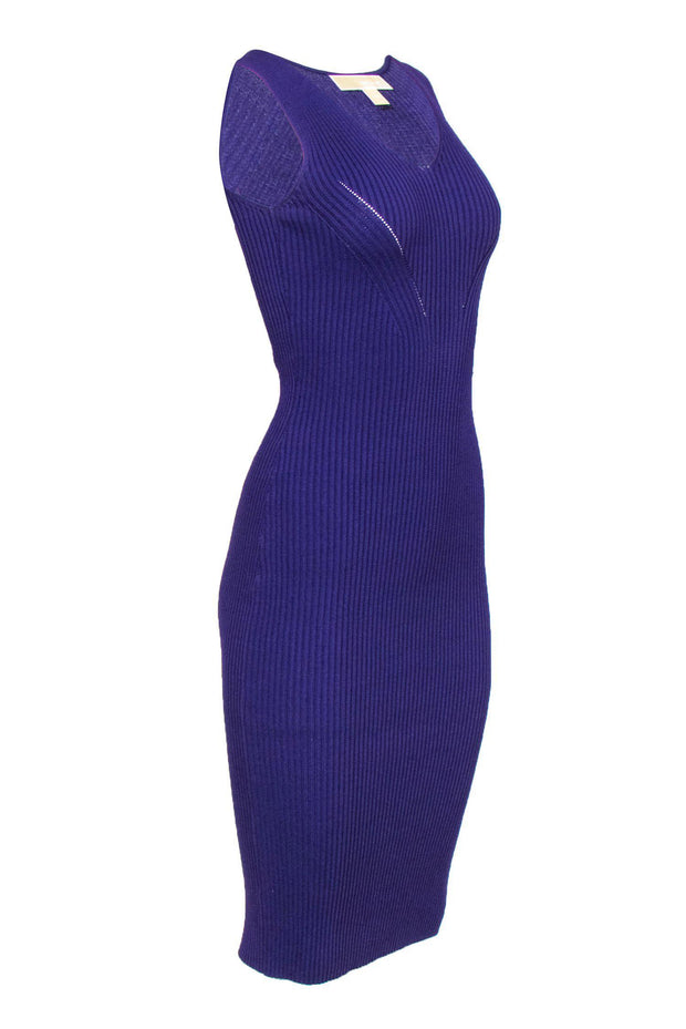 Current Boutique-Michael Michael Kors - Purple Ribbed Knit Sleeveless Midi Dress Sz XXS