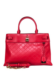 Current Boutique-Michael Michael Kors - Red Leather Embossed Logo Print Tote Bag