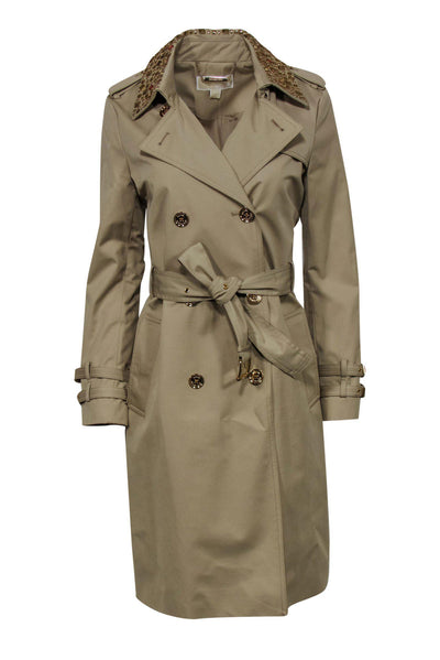 Current Boutique-Michael Michael Kors - Tan Double Breasted Longline Trench Coat w/ Gold Studded Collar Sz M