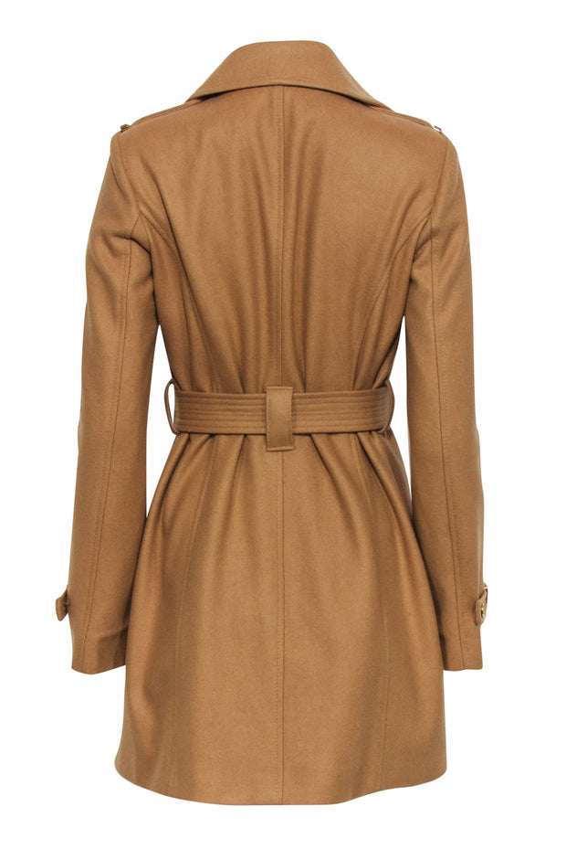 Current Boutique-Michael Michael Kors - Tan Zip-Up Belted Wool Blend Coat Sz 4