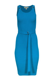 Current Boutique-Michael Michael Kors - Teal Ribbed Knit Sleeveless Belted Midi Dress Sz XXS