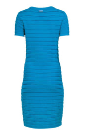 Current Boutique-Michael Michael Kors - Turquoise Scalloped Edge Striped Bodycon Dress Sz M