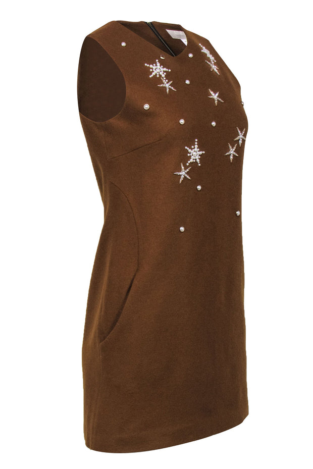 Current Boutique-Mignon Doo for Anthropologie - Brown Wool Blend Dress w/ Sea Star Embellishments Sz PS