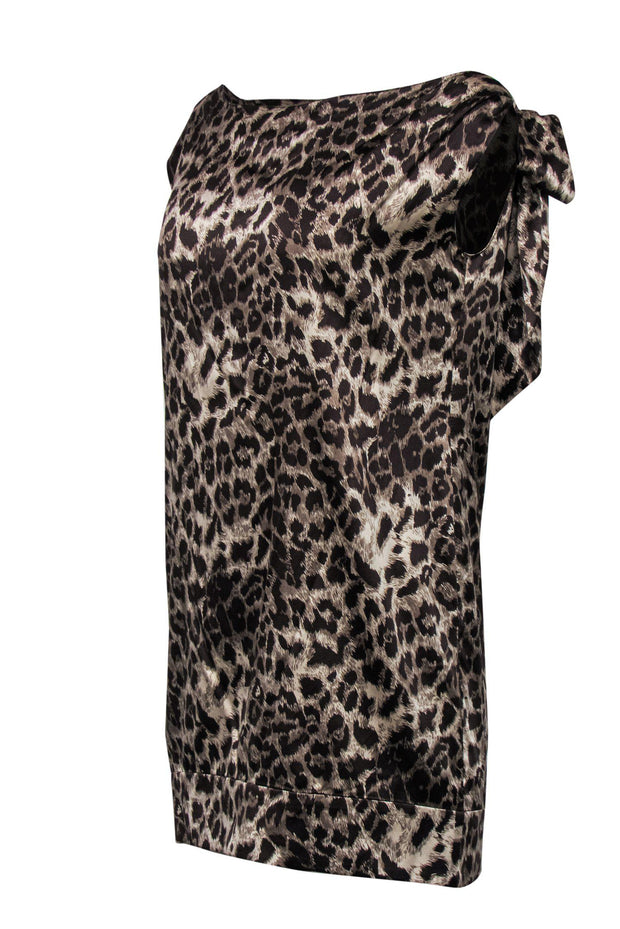 Current Boutique-Miguelina - Leopard Print Shift Dress w/ Shoulder Tie Sz M