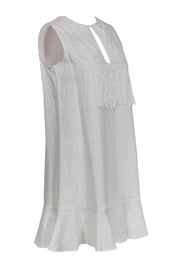 Current Boutique-Miguelina - White Linen Shift Dress w/ Embroidery & Fringe Sz XS