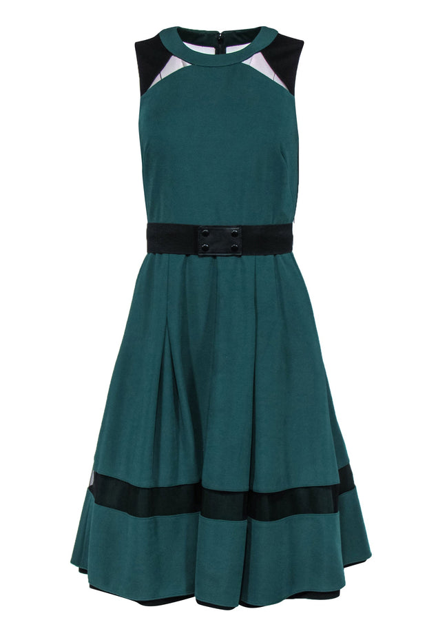 Current Boutique-Mikael Aghal - Emerald Green & Black Mesh A-Line Cocktail Dress Sz 4