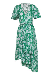 Current Boutique-Mille - Kelly Green Floral Print Cotton Wrap Maxi "Helena" Dress Sz XS