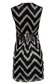 Current Boutique-Milly - Black & Beige Chevron Print Silk Sheath Dress w/ Gold Shimmer Trim Sz S