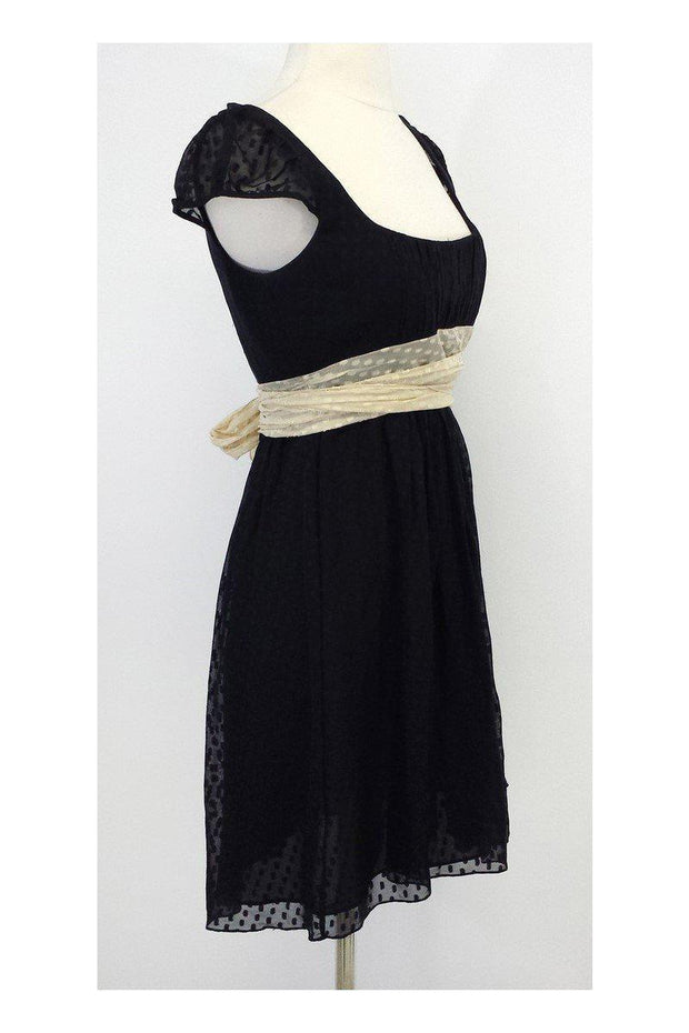 Current Boutique-Milly - Black & Beige Silk Tie Waist Dress Sz 6