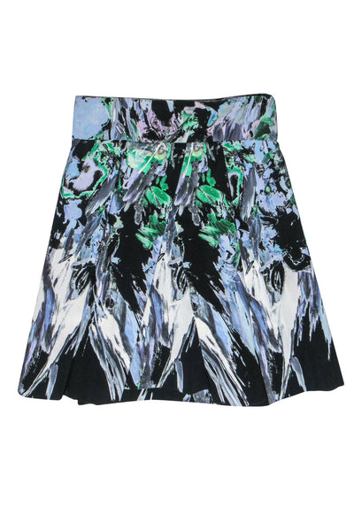 Current Boutique-Milly - Black, Blue & Green Floral Print Pleated Skater Skirt Sz 4