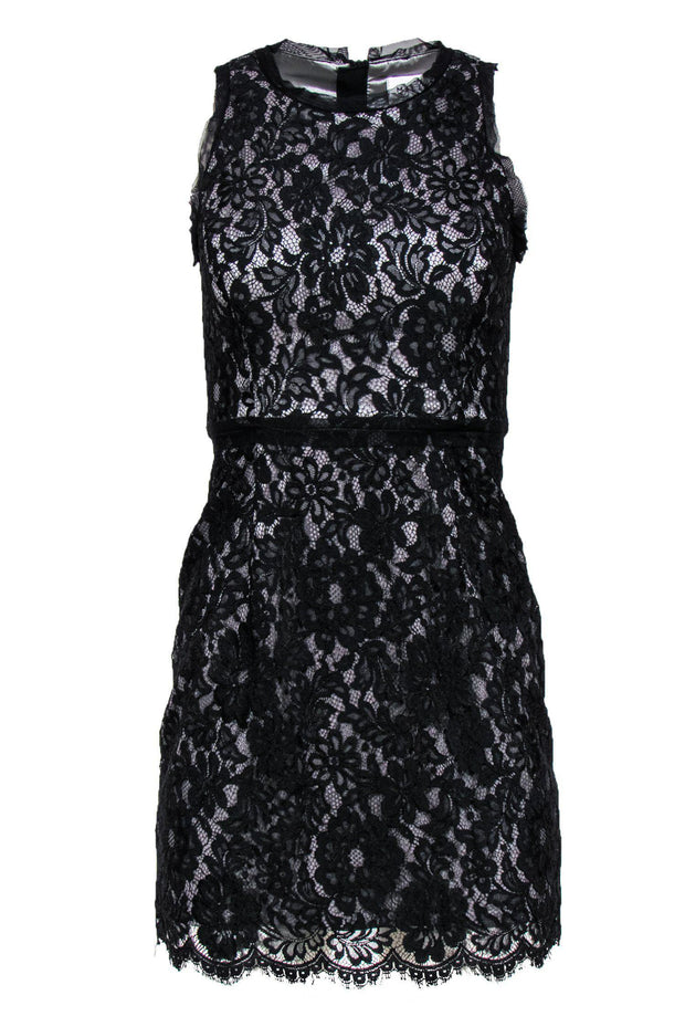 Current Boutique-Milly - Black Floral Lace Sleeveless Sheath Dress Sz 0