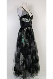 Current Boutique-Milly - Black & Green Floral Gown Sz 8