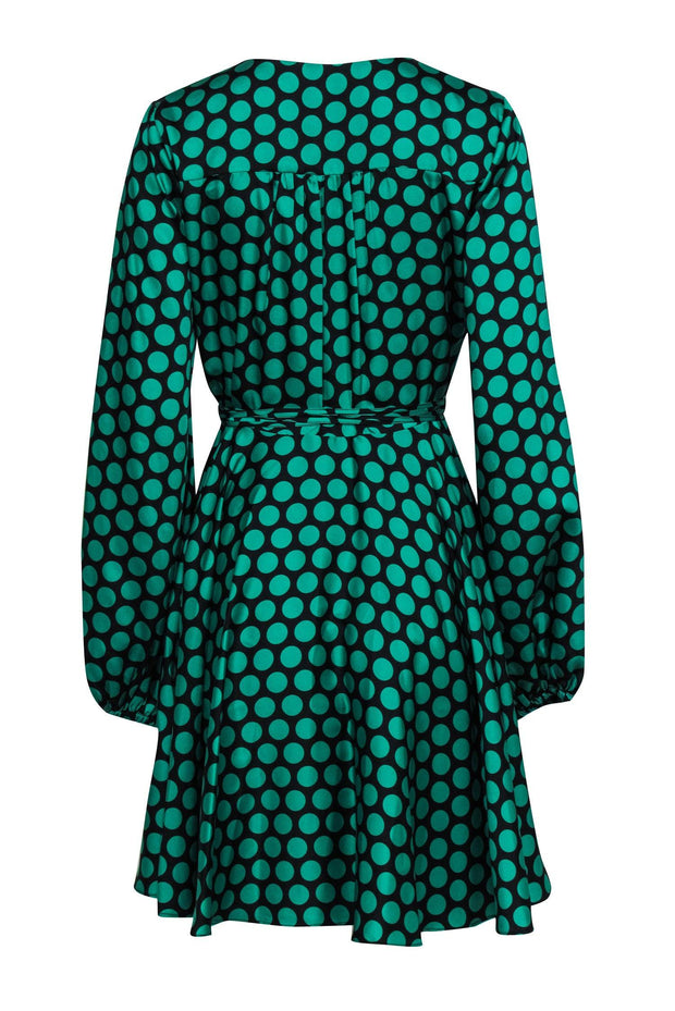 Current Boutique-Milly - Black & Green Polka Dot Long Sleeve Wrap Dress Sz M