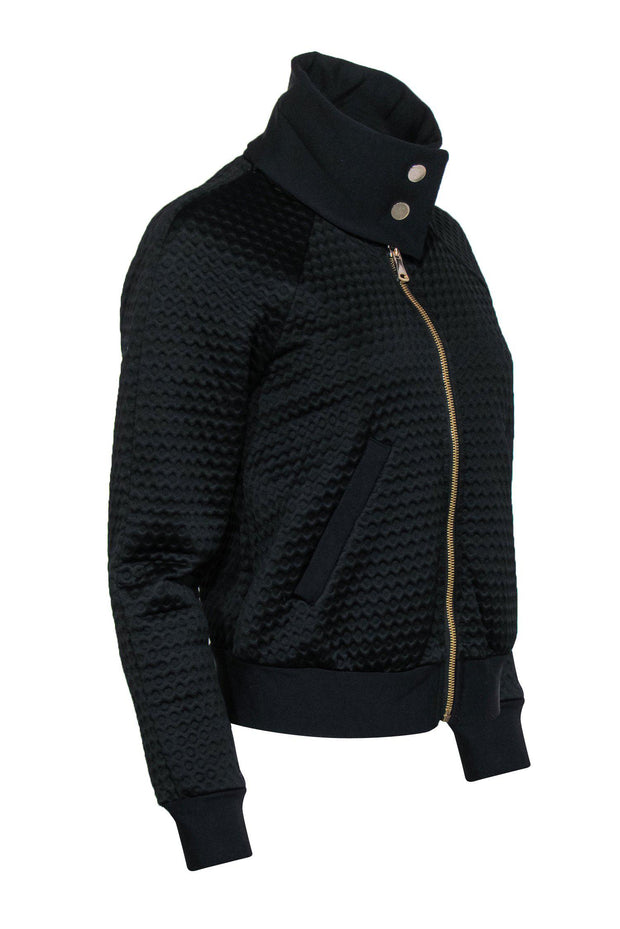 Current Boutique-Milly - Black Honeycomb Textured Bomber Jacket Sz P