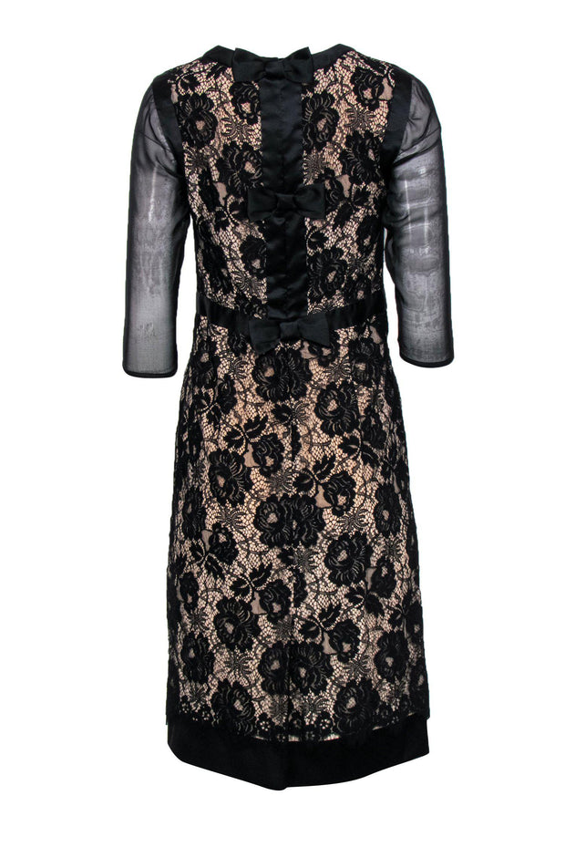 Current Boutique-Milly - Black Lace Midi Sheath Dress w/ Mesh Sleeves Sz 6