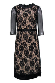 Current Boutique-Milly - Black Lace Midi Sheath Dress w/ Mesh Sleeves Sz 6