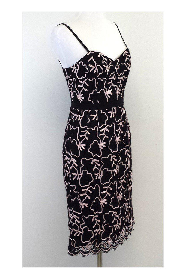 Current Boutique-Milly - Black Lace & Pink Embroidered Dress Sz 4