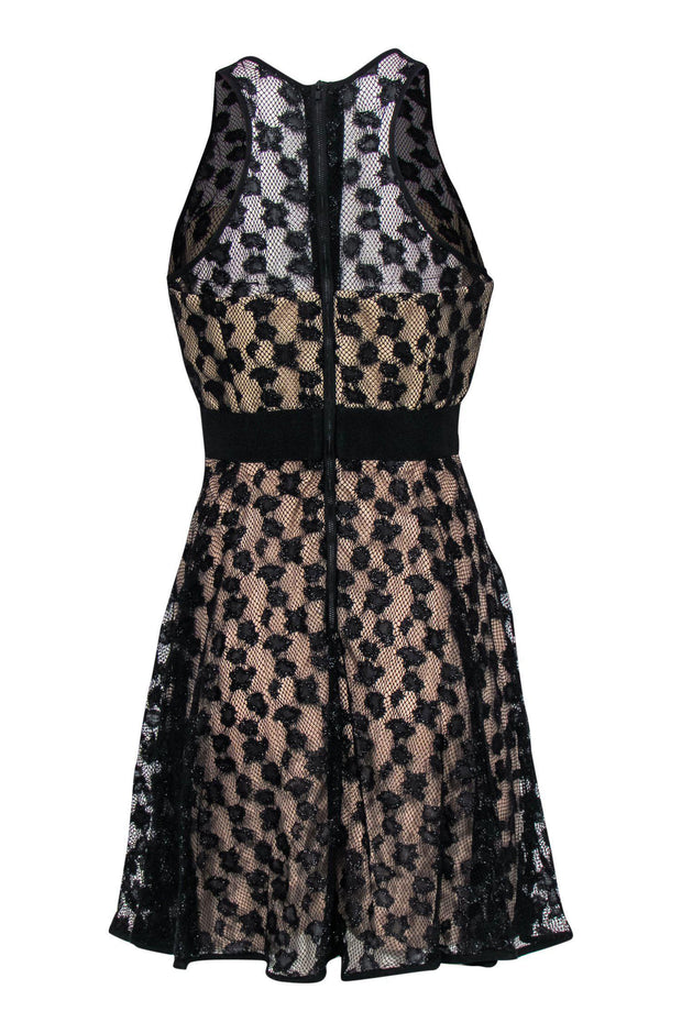 Current Boutique-Milly - Black Metallic Mesh Overlay A-Line Dress Sz 6