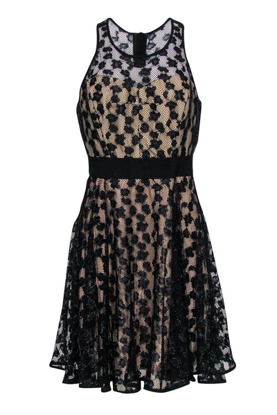 Current Boutique-Milly - Black Metallic Mesh Overlay A-Line Dress Sz 6