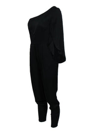 Current Boutique-Milly - Black One Shoulder Skinny Leg Jumpsuit w/ Draped Sleeve Sz 4