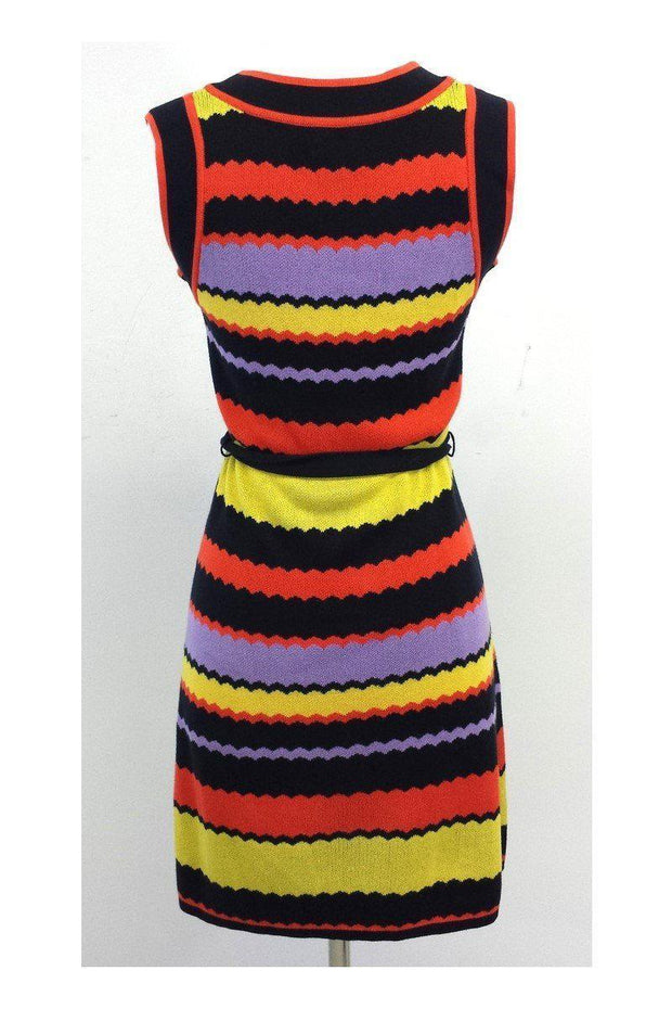 Current Boutique-Milly - Black Orange & Purple Midi Knit Dress Sz S