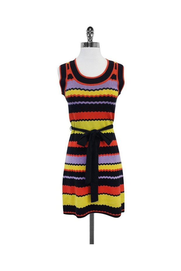 Current Boutique-Milly - Black Orange & Purple Midi Knit Dress Sz S