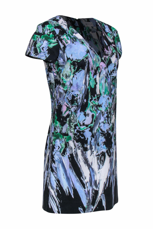 Current Boutique-Milly - Black & Pastel Multicolor Brush Stroke V-Neck Dress Sz 8